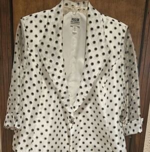 R&M Richards White Satin Blazer with Black Polka Dots